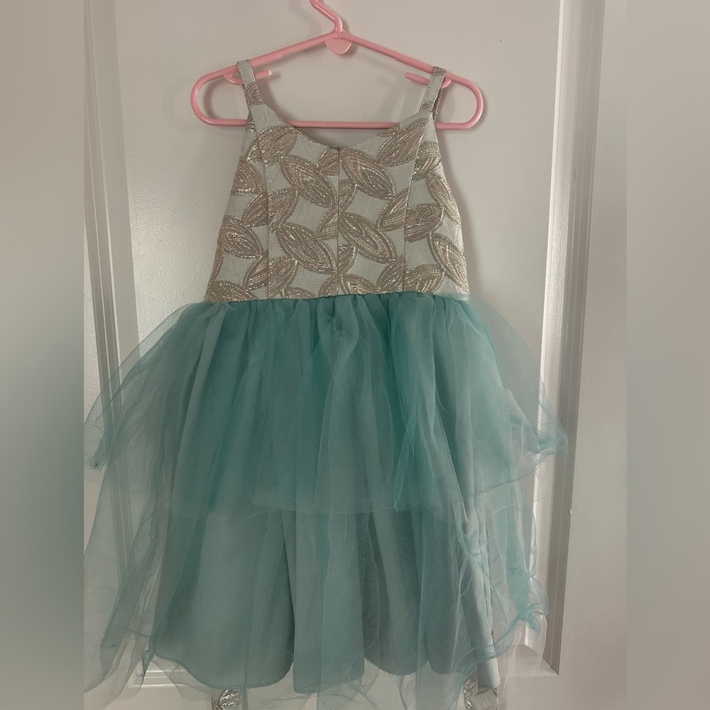 Elegant Teal and Gold Tulle Dress